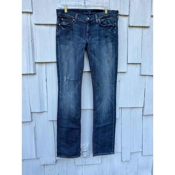 7 for all Mankind‎ Blue Straight Leg Denim Jeans Cotton Blend Stretch Size 29 - Picture 3 of 10